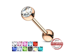 Штанга для языка Steel and Silver с кристаллом Штанга для языка Steel and Silver с кристаллом