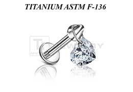 Лабрет из титана Ti Metal пика с подвеской сердце