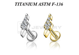 Лабрет из титана Ti Metal кристальная молния