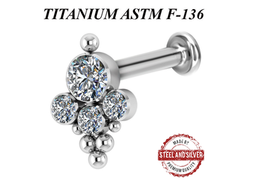 Лабрет из титана с кластером Swarovski