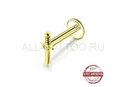 Лабрет Steel and Silver золотой клинок с Premium Zirconia