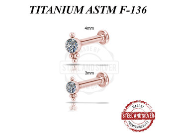 Лабрет титановый Steel and Silver розовое золото с кластером Premium Crystals