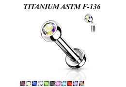 Лабрет из титана с внутренней резьбой со стразом