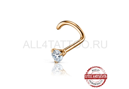 Нострил Steel and Silver с золотым покрытием и прозрачным кристаллом